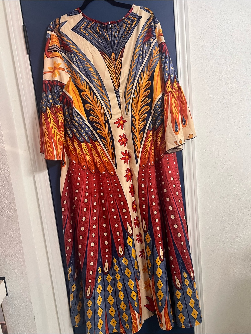 XXL Unbranded Bohemian Floral Print Midi Dress in Red and Cream